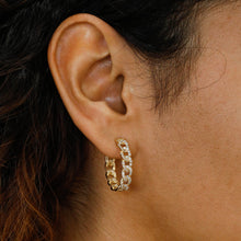Load image into Gallery viewer, 18k Gold Genuine Diamond Cuban Link Hoop Earrings For Women