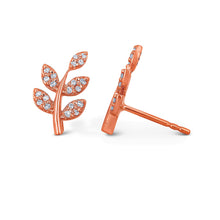 Load image into Gallery viewer, Single (Half Pair) 14k Gold Genuine Natural Diamond Leaves on Branch Earring Studs for Women in White, Yellow or Rose Gold