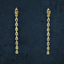 Load image into Gallery viewer, Solid 14k Gold Genuine Natural Diamond Rainbow Sapphire Linear Multicolor Teardrop Pear Shape Hanging Drop Earrings for Women 1 3/4" Length