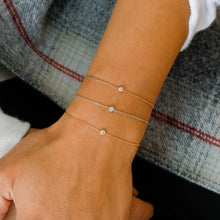 Load image into Gallery viewer, 18k Gold + Genuine Diamond Solitaire Stacking Layering Adjustable Dainty Minimalist Chain Bracelet for Women with Drawstring Pull-Chain