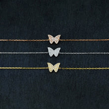 Load image into Gallery viewer, 18K Solid Gold Natural Diamond Butterfly Chain Adjustable Bracelet | Minimalist Dainty Stacking Diamond Bracelet White Yellow Rose Gold