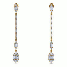 Load image into Gallery viewer, 14k Solid Gold Genuine Natural Diamond Long Dangling Linear 2 Inch Drop Baguette Earrings for Women White Yellow Rose Gold