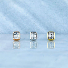 Load image into Gallery viewer, 14k Solid Gold Genuine Natural Diamond Emerald Cut Look Baguette Round Cluster Bezel Stud Earrings for Women