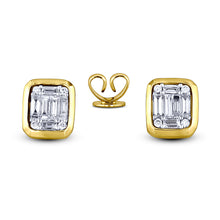 Load image into Gallery viewer, 14k Solid Gold Genuine Natural Diamond Emerald Cut Look Baguette Round Cluster Bezel Stud Earrings for Women