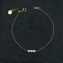 Load image into Gallery viewer, 14k Solid Gold Genuine Natural Diamond Trio Bezel Set Stacking Chain Bracelet w/ Adjustable Drawstring Chain for Women White Yellow Rose
