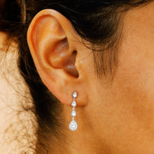 Load image into Gallery viewer, 14K Solid Gold Genuine Natural Diamond Hanging Cluster Pear Teardrop Shape Earrings for Women White, Yellow, Rose 1 Inch Length