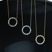 Load image into Gallery viewer, 14k Solid Gold Natural Diamond Baguette and Round Circle Pendant W/ Chain for Women in 14k Yellow White Rose Gold