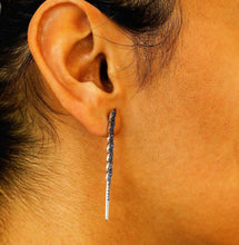 Load image into Gallery viewer, 14k Solid Gold Genuine Natural Diamond and Blue Or Pink Sapphire Long Linear Hombre Earrings for Women 2 Inch Length