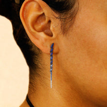 Load image into Gallery viewer, 14k Solid Gold Genuine Natural Diamond and Blue Or Pink Sapphire Long Linear Hombre Earrings for Women 2 Inch Length