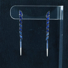 Load image into Gallery viewer, 14k Solid Gold Genuine Natural Diamond and Blue Or Pink Sapphire Long Linear Hombre Earrings for Women 2 Inch Length