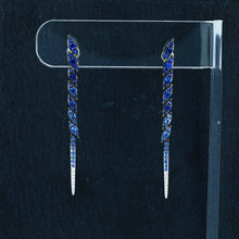 Load image into Gallery viewer, 14k Solid Gold Genuine Natural Diamond and Blue Or Pink Sapphire Long Linear Hombre Earrings for Women 2 Inch Length