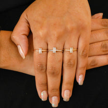 Load image into Gallery viewer, 14k Solid Gold Genuine Natural Diamond Baguette and Round Vertical Rectangle Ring for Women in White Yellow or Rose Gold