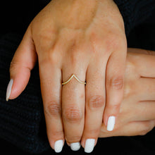 Load image into Gallery viewer, 14k Gold and Genuine Diamond Chevron "V" Shaped Stackable Ring w/ High Quality Diamonds in White, Yellow or Rose Gold for Women