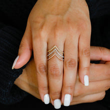 Load image into Gallery viewer, 14k Gold and Genuine Diamond Chevron "V" Shaped Stackable Ring w/ High Quality Diamonds in White, Yellow or Rose Gold for Women