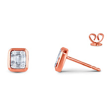 Load image into Gallery viewer, 14k Solid Gold Genuine Natural Diamond Emerald Cut Look Baguette Round Cluster Bezel Stud Earrings for Women