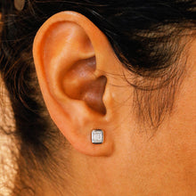 Load image into Gallery viewer, 14k Solid Gold Genuine Natural Diamond Emerald Cut Look Baguette Round Cluster Bezel Stud Earrings for Women