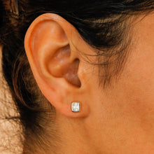 Load image into Gallery viewer, 14k Solid Gold Genuine Natural Diamond Emerald Cut Look Baguette Round Cluster Bezel Stud Earrings for Women
