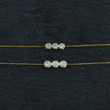 Load image into Gallery viewer, 14k Solid Gold Genuine Natural Diamond Trio Bezel Set Stacking Chain Bracelet w/ Adjustable Drawstring Chain for Women White Yellow Rose