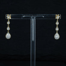 Load image into Gallery viewer, 14K Solid Gold Genuine Natural Diamond Hanging Cluster Pear Teardrop Shape Earrings for Women White, Yellow, Rose 1 Inch Length