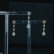 Load image into Gallery viewer, 14K Solid Gold Genuine Natural Diamond Hanging Cluster Pear Teardrop Shape Earrings for Women White, Yellow, Rose 1 Inch Length