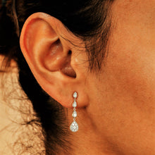 Load image into Gallery viewer, 14K Solid Gold Genuine Natural Diamond Hanging Cluster Pear Teardrop Shape Earrings for Women White, Yellow, Rose 1 Inch Length