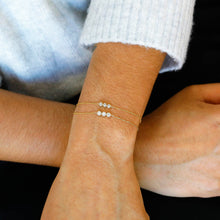 Load image into Gallery viewer, 14k Solid Gold Genuine Natural Diamond Trio Bezel Set Stacking Chain Bracelet w/ Adjustable Drawstring Chain for Women White Yellow Rose