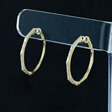 Load image into Gallery viewer, 14k Solid Gold Genuine Natural Diamond Baguette and Round Hoop Earring for Women 1 Inch Diameter