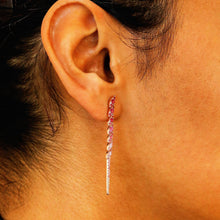 Load image into Gallery viewer, 14k Solid Gold Genuine Natural Diamond and Blue Or Pink Sapphire Long Linear Hombre Earrings for Women 2 Inch Length