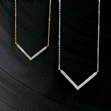 Load image into Gallery viewer, 14k Solid Gold Genuine Natural Diamond Chevron V Shape Layering Necklace with Adjustable Drawstring Chain
