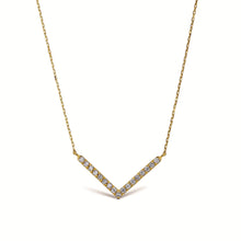 Load image into Gallery viewer, 14k Solid Gold Genuine Natural Diamond Chevron V Shape Layering Necklace with Adjustable Drawstring Chain