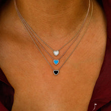 Load image into Gallery viewer, 14k Gold Genuine Diamond Heart w/ Turquoise Black Onyx White Agate Stacking Choker Necklace for Women  Girls Adjustable Length Chain