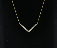Load image into Gallery viewer, 14k Solid Gold Genuine Natural Diamond Chevron V Shape Layering Necklace with Adjustable Drawstring Chain