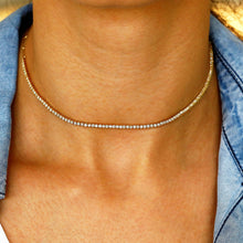 Load image into Gallery viewer, 18k Solid Gold Genuine Diamond Tennis Choker Necklace W/ Adjustable Length Chain for Women White Yellow Rose Gold