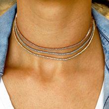 Load image into Gallery viewer, 18k Solid Gold Genuine Diamond Tennis Choker Necklace W/ Adjustable Length Chain for Women White Yellow Rose Gold