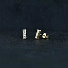 Load image into Gallery viewer, Single (Half Pair) 18K Gold and Genuine Princess Cut Diamond Line Stud Earrings | Princess Diamond Bar Minimalist Ear Climber for Women