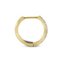 Load image into Gallery viewer, Single (Half Pair) 14k Solid Gold Genuine Natural Diamond 15mm Hinged Huggy Hoop Earrings Reversible
