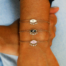 Load image into Gallery viewer, 18k Solid Gold Genuine Natural Diamond Evil Eye Enamel Chain Pink Black Yellow Stacking Layering Bracelet for Women Adjustable Length