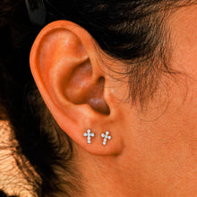 Load image into Gallery viewer, Single (Half Pair) 18k Solid Gold Genuine Natural Small Diamond Cross Stud Earring