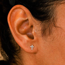 Load image into Gallery viewer, Single (Half Pair) 18k Solid Gold Genuine Natural Small Diamond Cross Stud Earring
