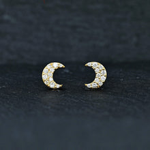 Load image into Gallery viewer, Single (Half Pair) 18k Solid Gold Genuine Natural Diamond Pave Moon Crescent Stud Earring