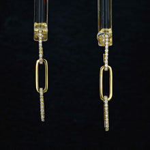 Load image into Gallery viewer, 18k Solid Gold Genuine Natural Diamond Paper Clip Link Hanging Earrings 1.6" Drop