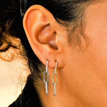 Load image into Gallery viewer, 18k Solid Gold Genuine Natural Diamond Paper Clip Link Hanging Earrings 1.6" Drop