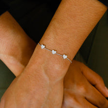 Load image into Gallery viewer, 18k Solid Gold Genuine Natural Diamond Pave 3 Heart Station Stacking Bracelet