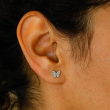 Load image into Gallery viewer, Pair of 14k or 18k Solid Gold Genuine Natural Diamond Pave Butterfly Stud Earrings