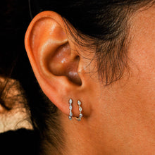 Load image into Gallery viewer, Single (Half Pair) 18k Solid Gold Genuine Natural Marquise Diamond Small Hinged Huggy Hoop Earrings