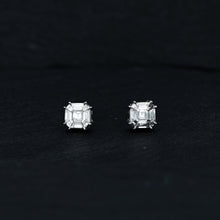Load image into Gallery viewer, Pair of 18k White Gold and Genuine Diamond Asscher Cut Illusion Very High Quality VVS Diamond Stud Earrings 2ct Look (1/2ct Actual Weight)