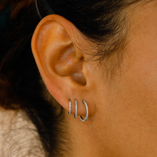 Load image into Gallery viewer, Single (Half Pair) 14k Solid Gold Genuine Diamond Front/Back Hoop Earring  for Women in White Yellow and Rose Gold