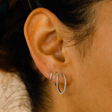 Load image into Gallery viewer, Single (Half Pair) 14k Solid Gold Genuine Diamond Front/Back Hoop Earring  for Women in White Yellow and Rose Gold