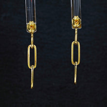 Load image into Gallery viewer, 18k Solid Gold Genuine Natural Diamond Paper Clip Link Hanging Earrings 1.6" Drop