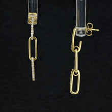 Load image into Gallery viewer, 18k Solid Gold Genuine Natural Diamond Paper Clip Link Hanging Earrings 1.6" Drop
